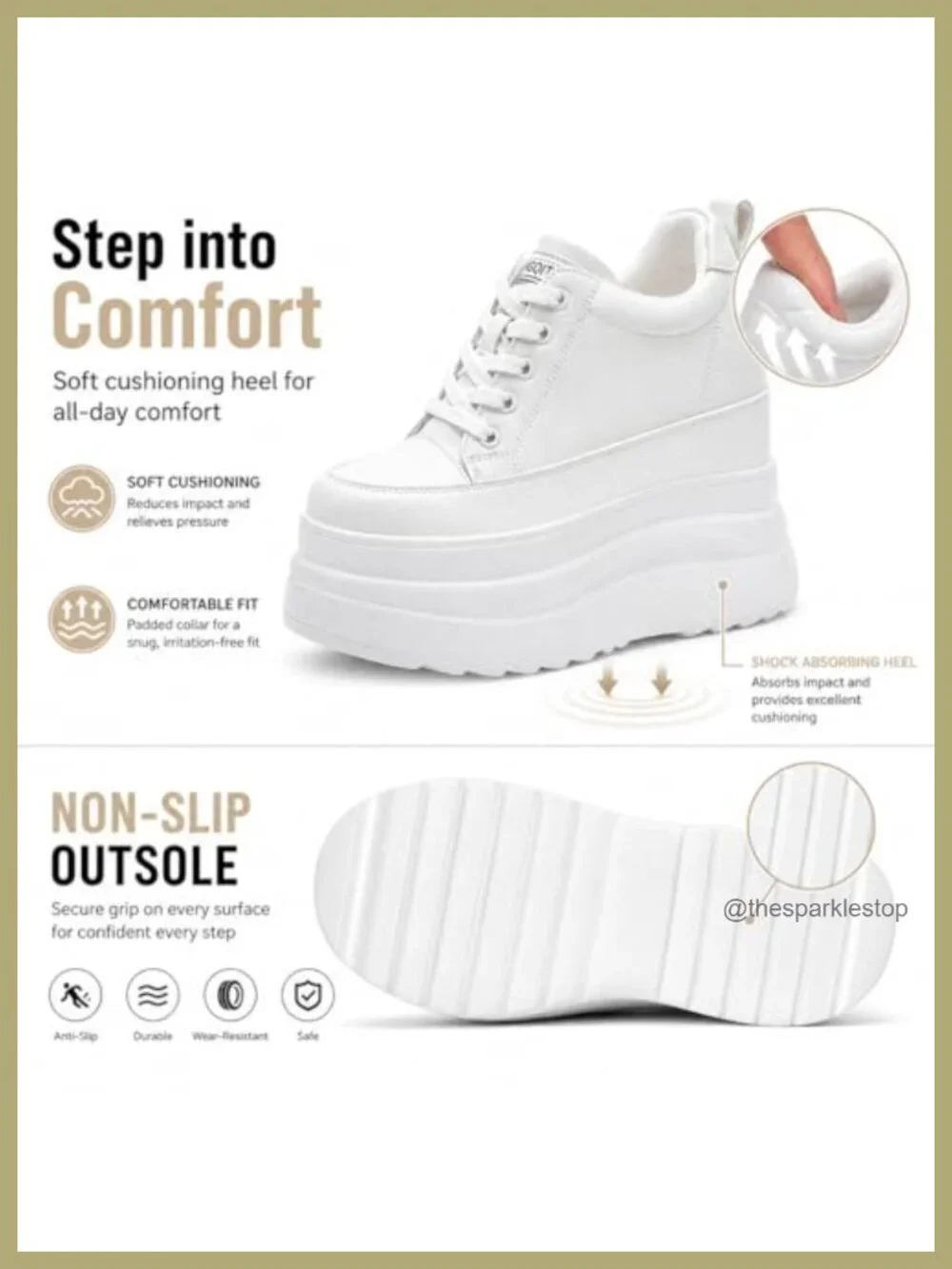 Women's 5 Inch Chunky Platform Sneakers with Hidden Wedge Heel, Leather
